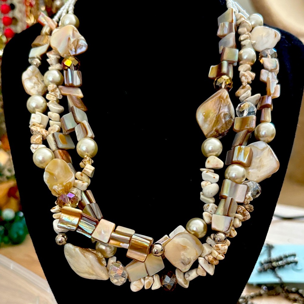 Marked JS Beautiful abalone multi strand neaklace